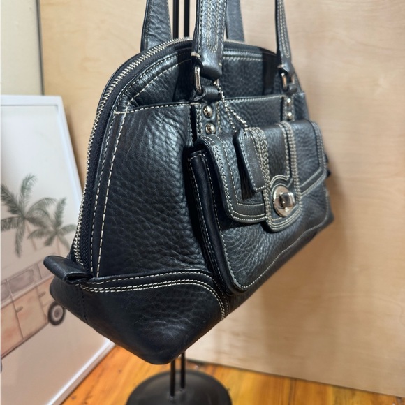 Coach Black Leather Satchel with Contrast Stitching - Picture 9 of 16
